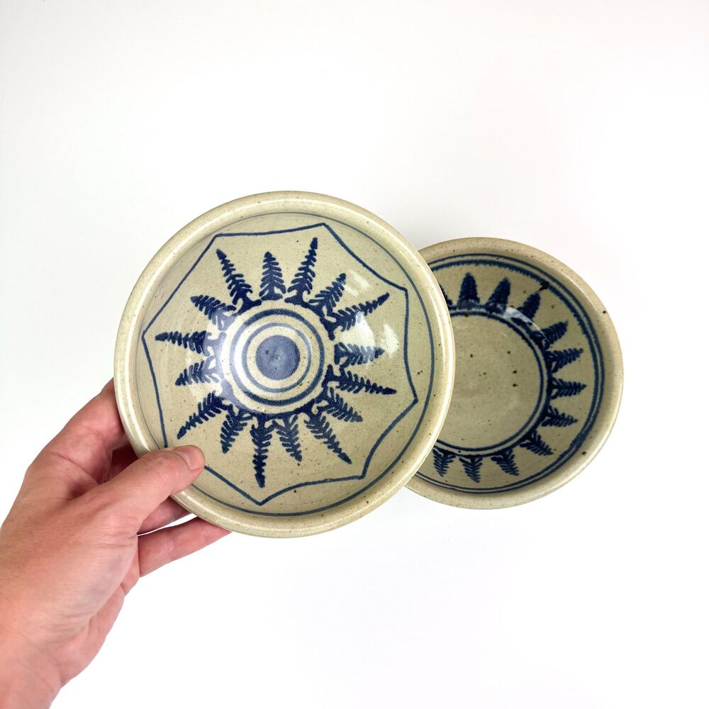 Vintage Studio Pottery Evergreen Fir Tree Bowls / Set of 2 / Folk Art Stoneware